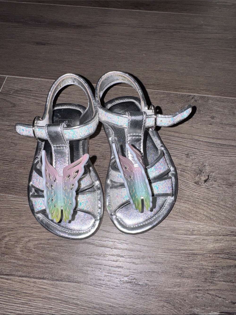 Sophia Webster Kids Silver Glitter Sandals with Pastel Butterfly Accent